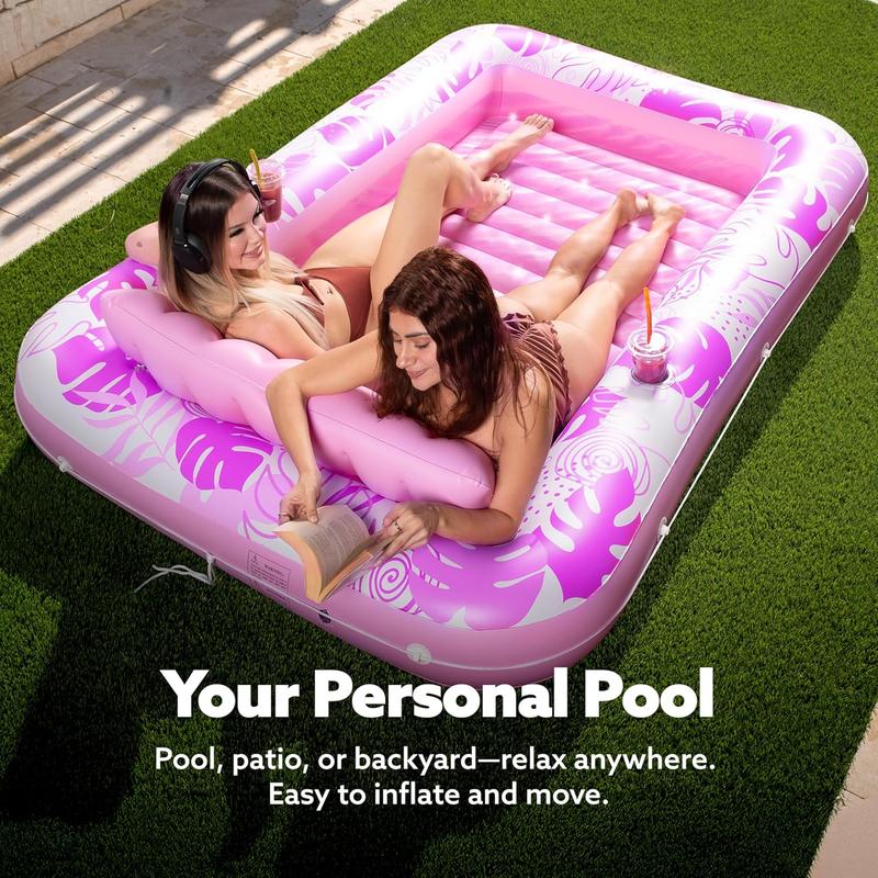Inflatable Tanning Pool Lounge Float With Cup Holder,