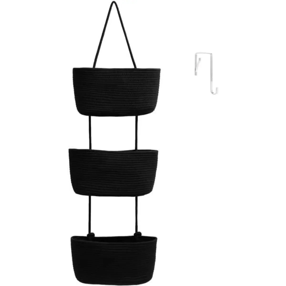 Woven cotton 3-Tier Over the Door Basket, Wall-Mounted Jute Storage Organizer