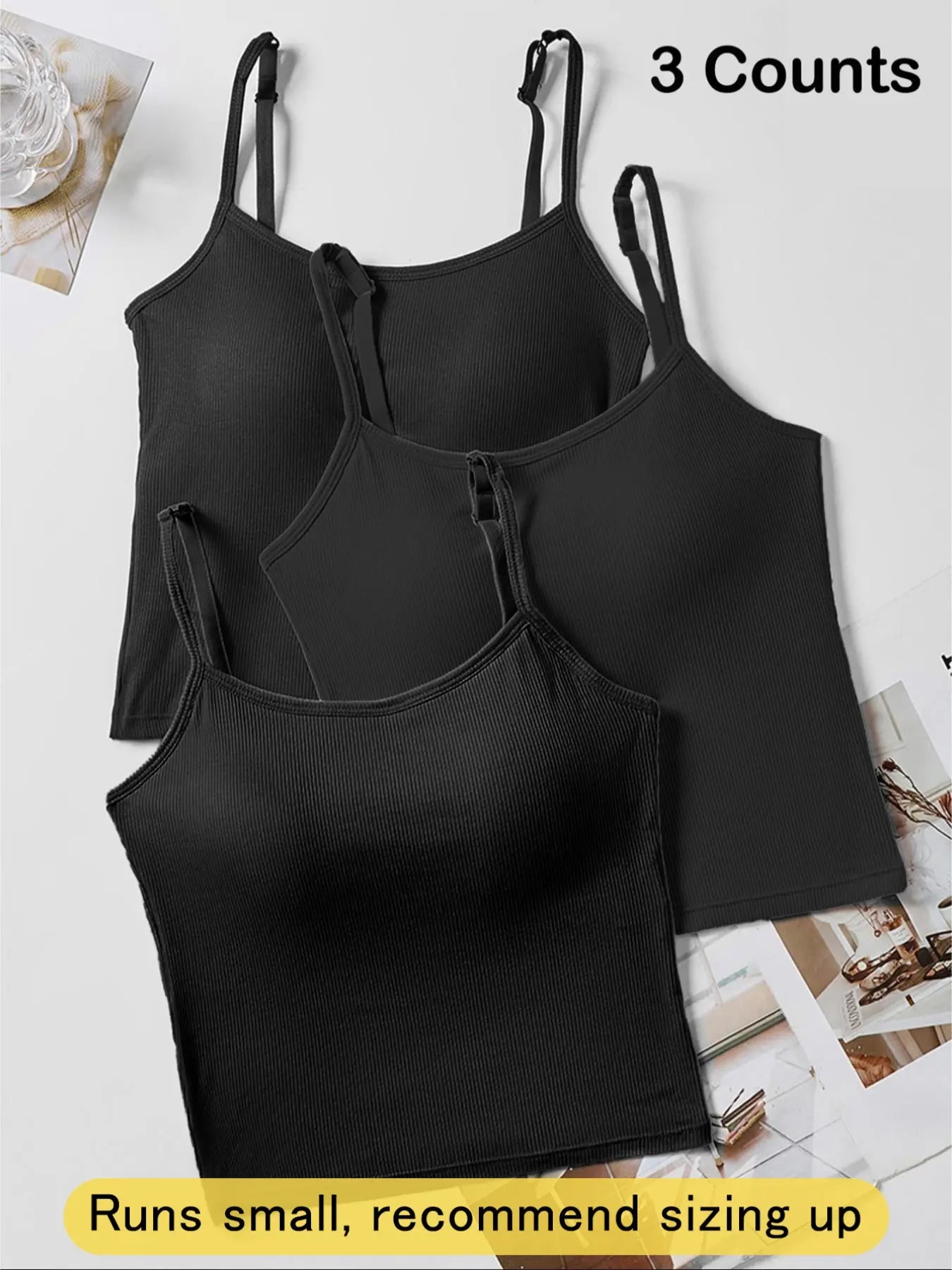 Women's Basic Solid Ribbed Cami Spaghetti Strap Tank Top