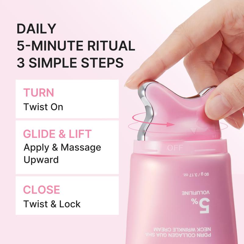 PDRN Collagen Gua Sha Neck Wrinkle Cream | Built-In Gua Sha Massager