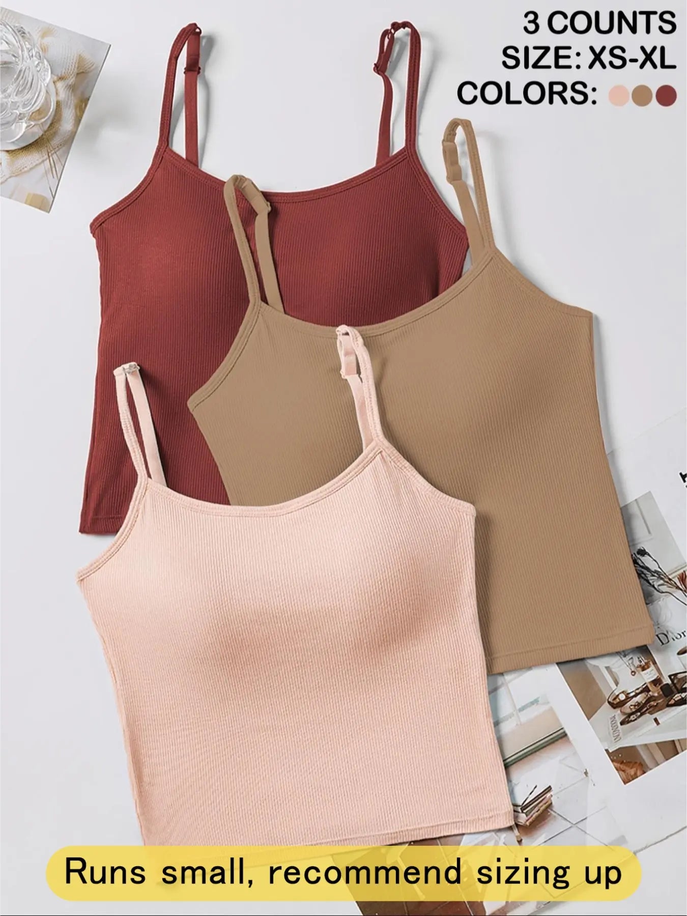 Women's Basic Solid Ribbed Cami Spaghetti Strap Tank Top
