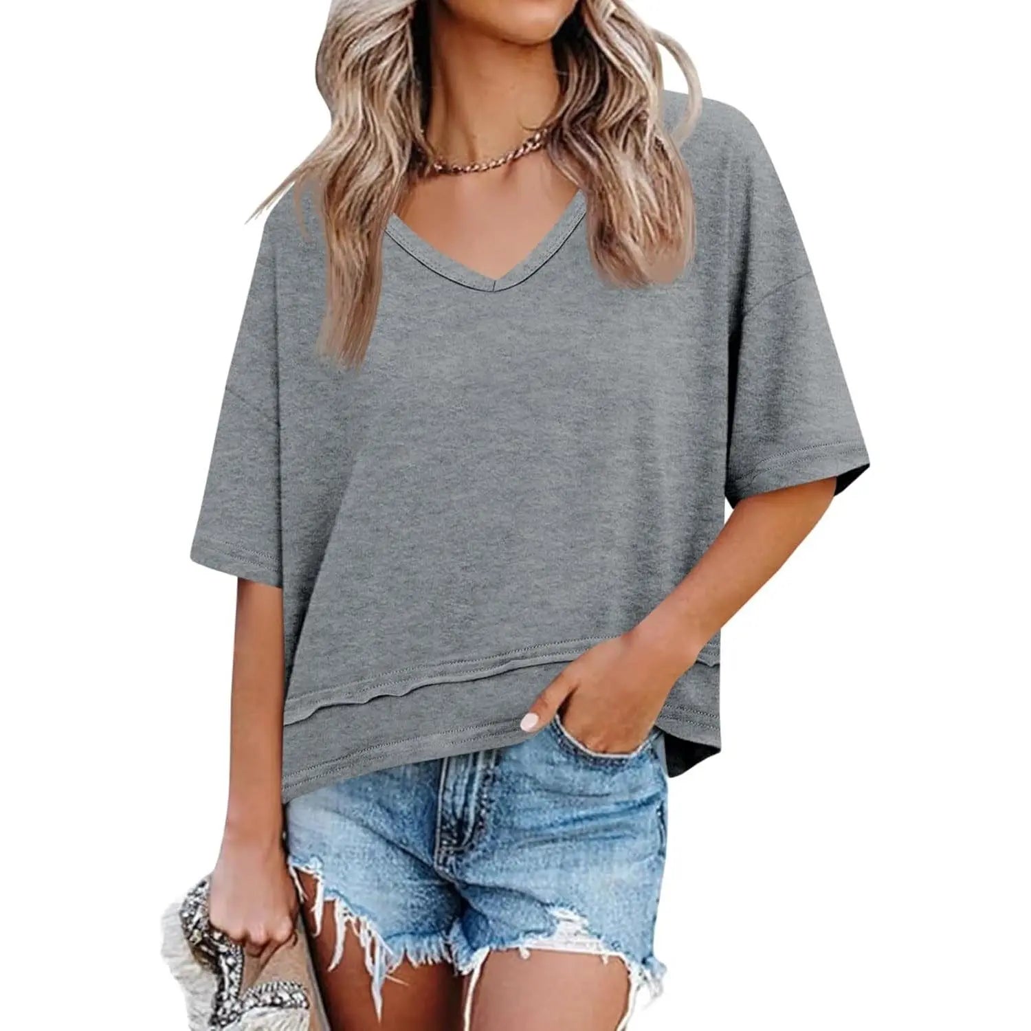 [2 Pack] Imily Bela Womens Summer V Neck T Shirts