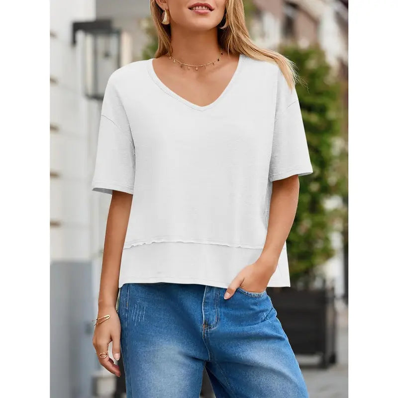 [2 Pack] Imily Bela Womens Summer V Neck T Shirts