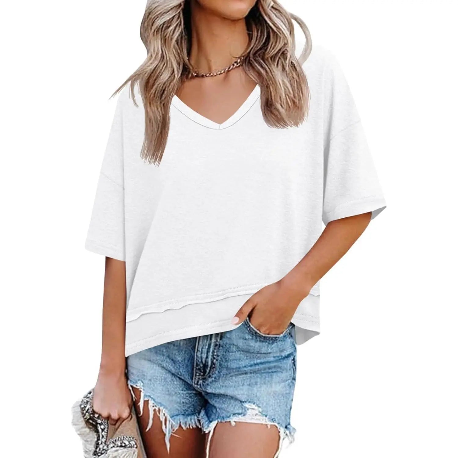 [2 Pack] Imily Bela Womens Summer V Neck T Shirts