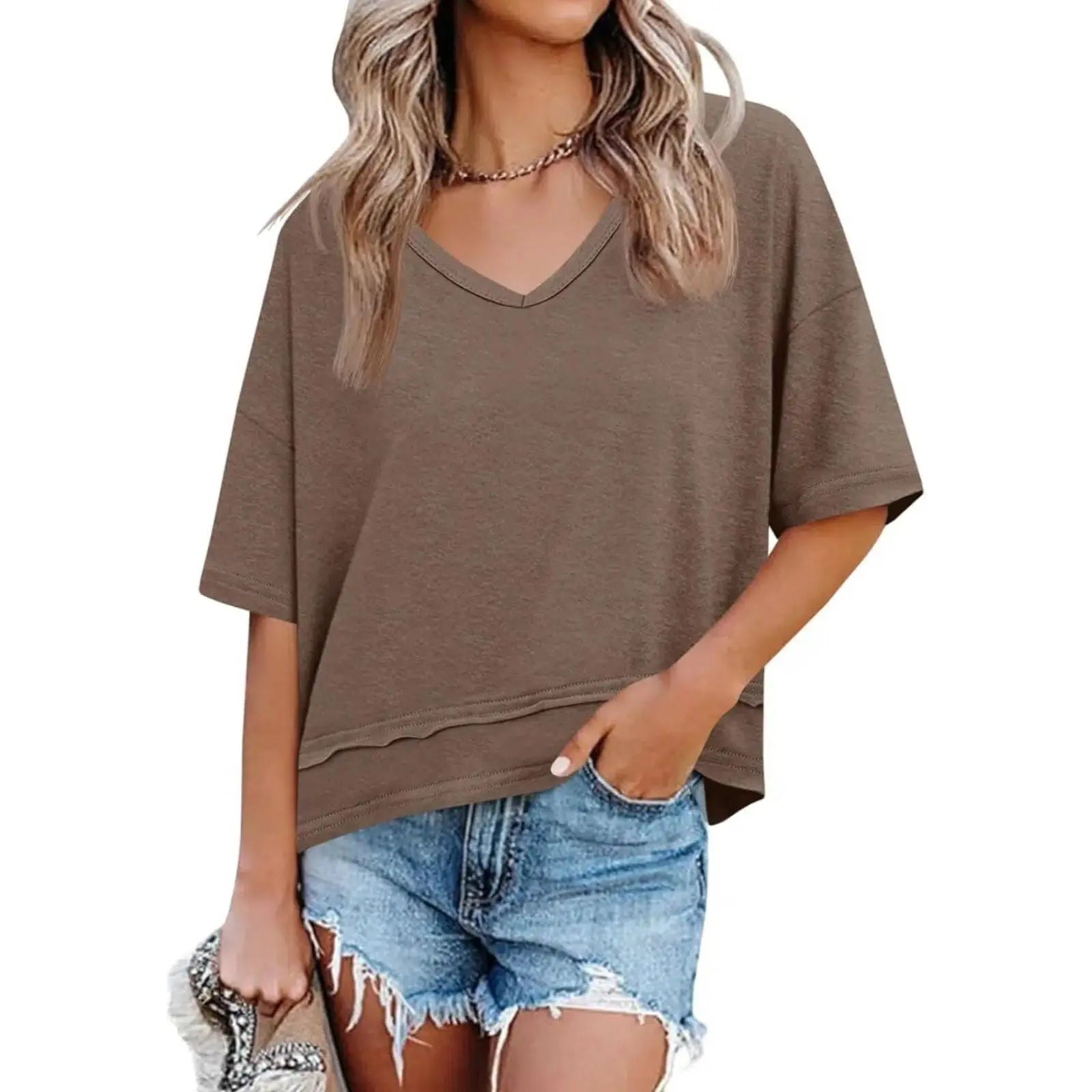 [2 Pack] Imily Bela Womens Summer V Neck T Shirts