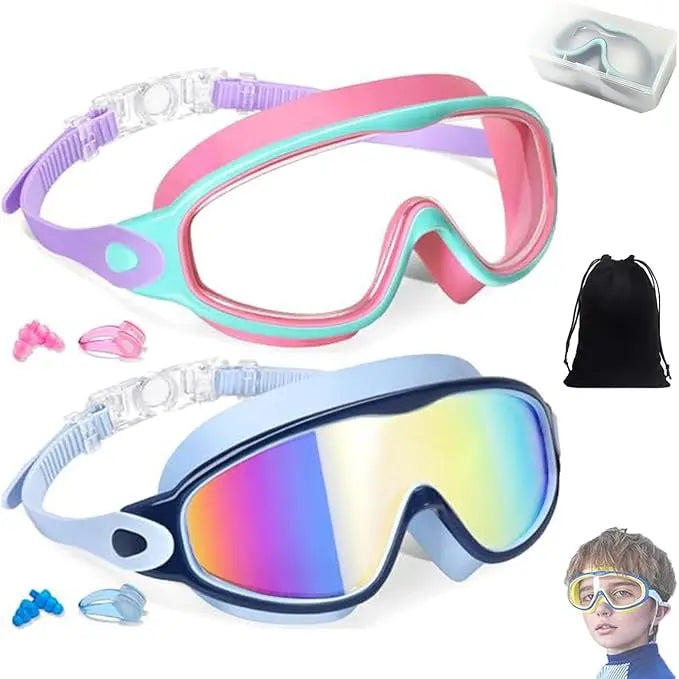 2 Pack Kids Swim Goggles for 3-15 UV Protection Anti-Fog