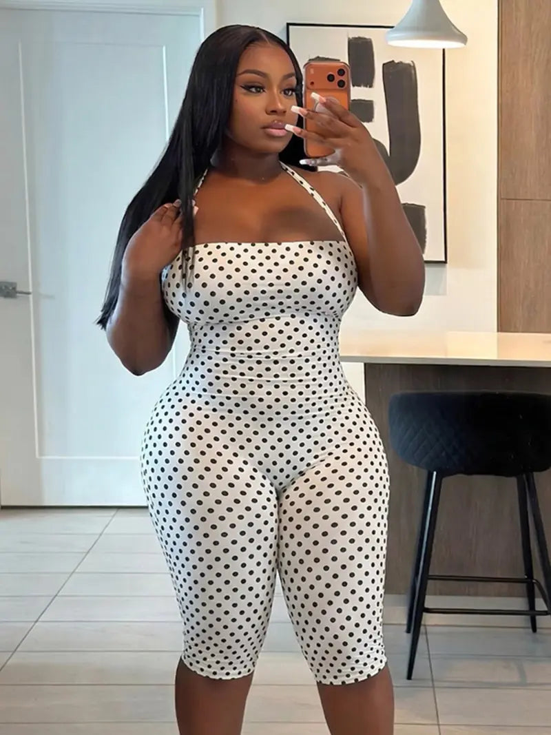 [2 Pack] Women's Polka Dot Sleeveless Halter Bodycon Fit