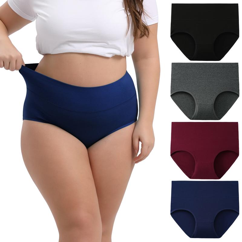 INNERSY Women's Plus Size XL-5XL High Waisted Cotton Underwear 4-Pack