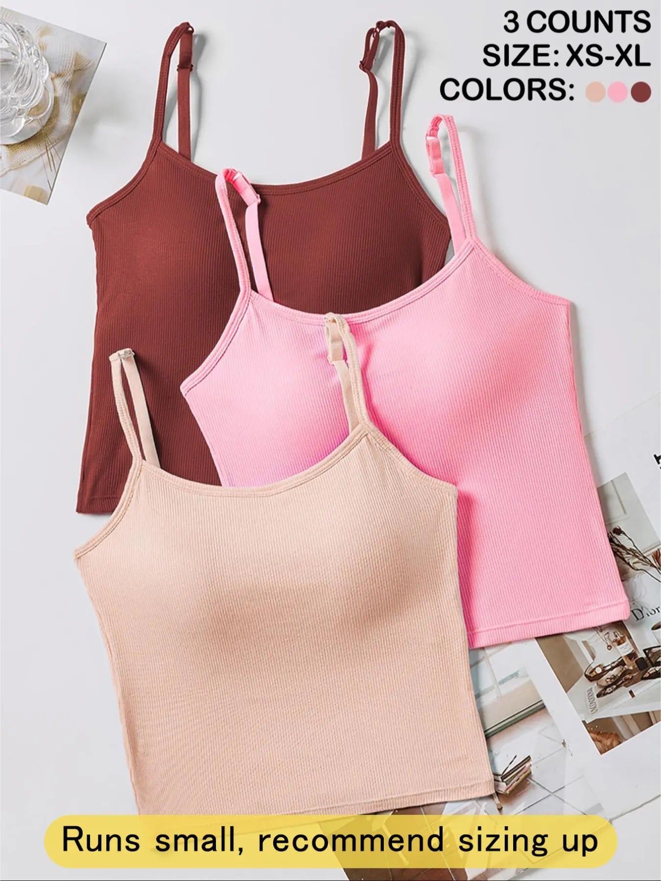 Women's Basic Solid Ribbed Cami Spaghetti Strap Tank Top
