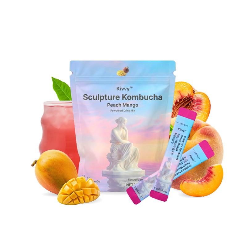 Kivvy Korean Debloat Kombucha Beverage (20 Servings, Peach Mango Flavor)