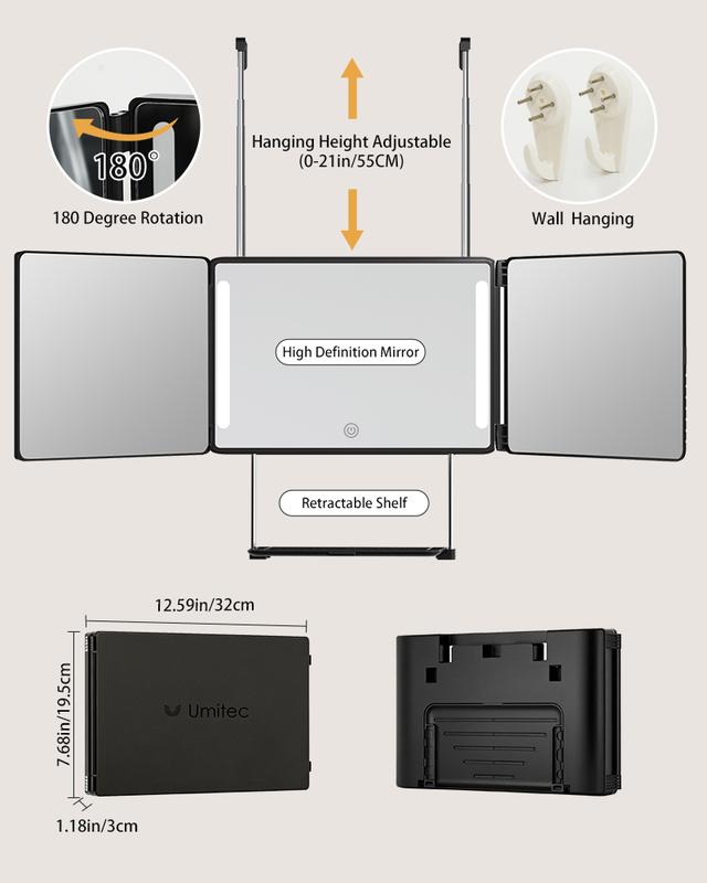 Umitec Adjustable LED Light 3 Way Mirror