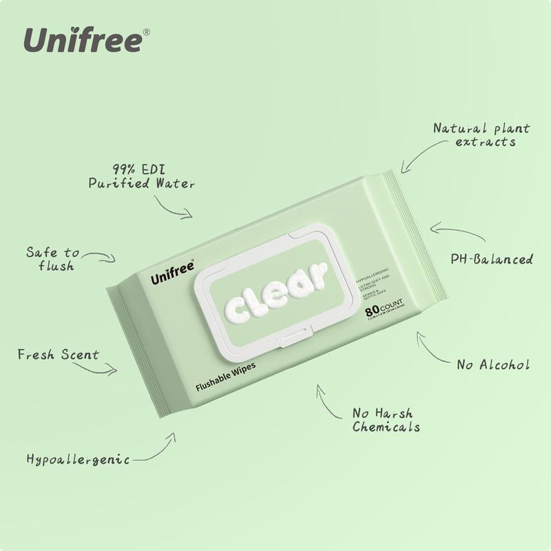 Unifree Flushable Wipes, Mini Pack, Travel Friendly (224)