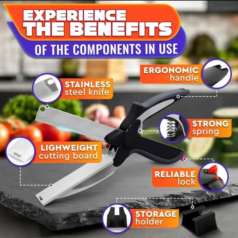 {2 Pack} 9.6 in 2-in-1 Kitchenware Heavy Duty Scissors – Stainless Steel Blade, Plastic Cutting Board, Safety Lock