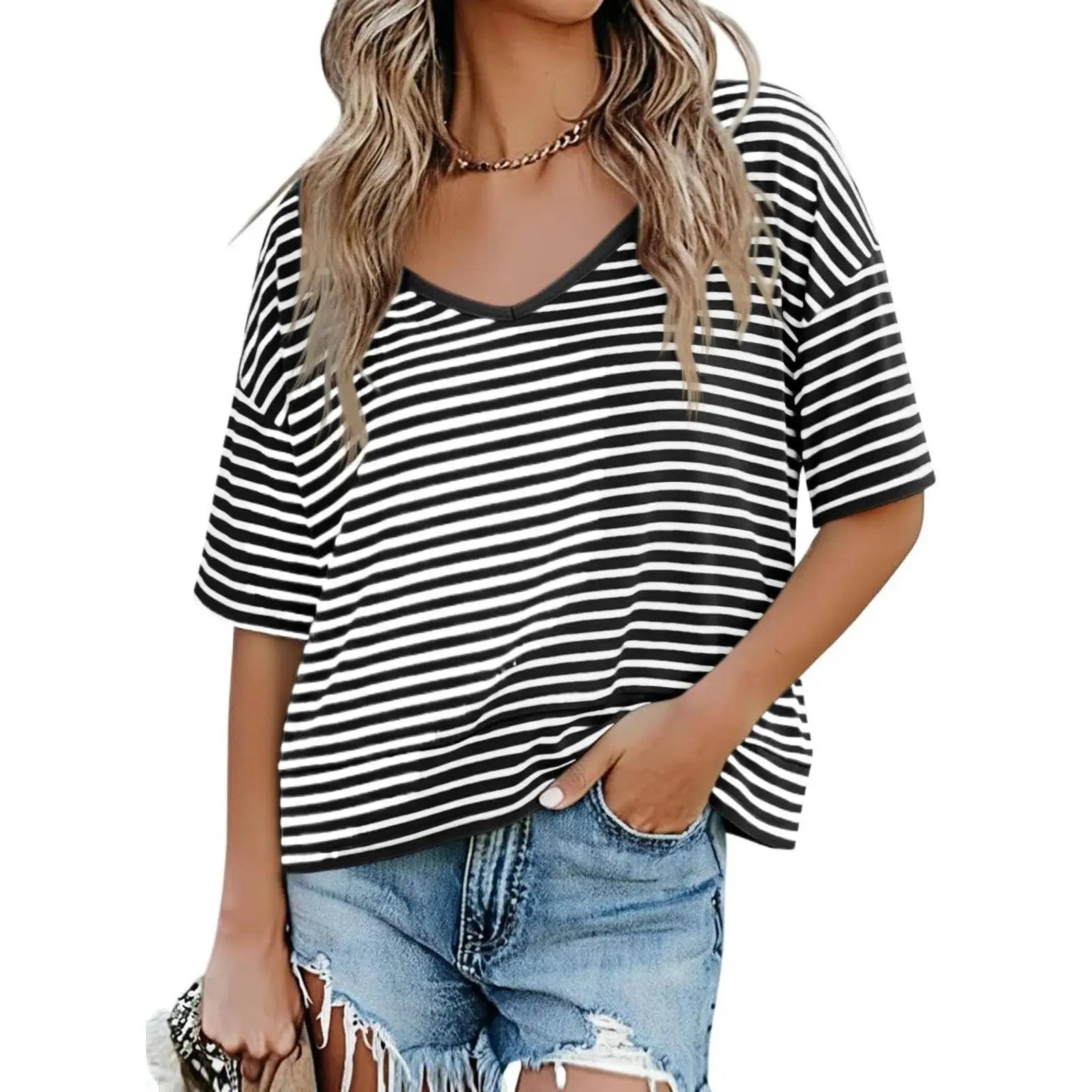 [2 Pack] Imily Bela Womens Summer V Neck T Shirts
