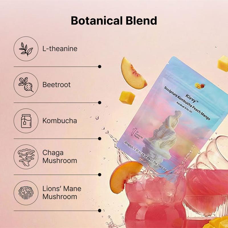 Kivvy Korean Debloat Kombucha Beverage (20 Servings, Peach Mango Flavor)