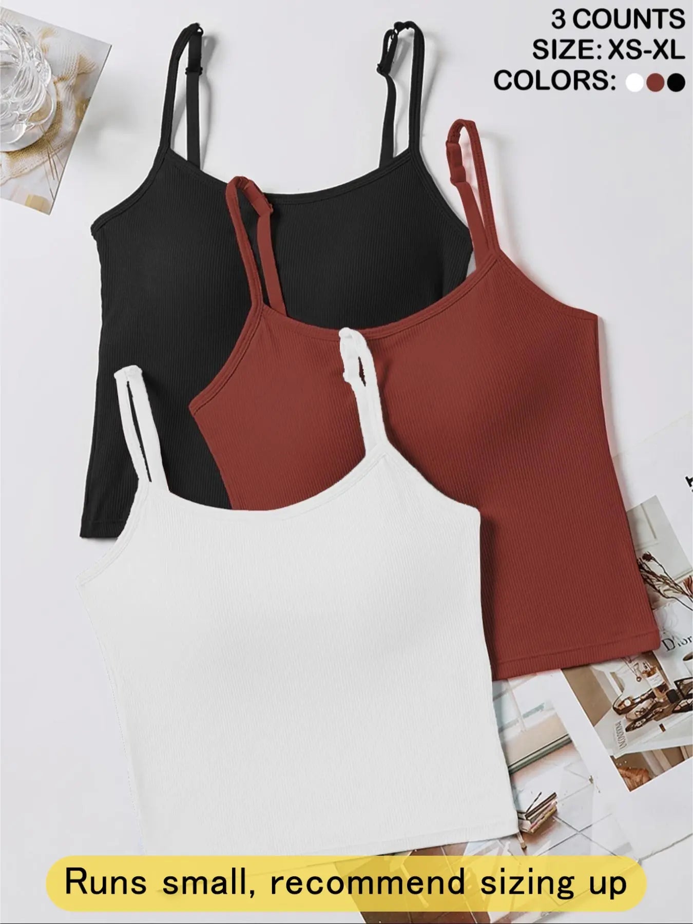 Women's Basic Solid Ribbed Cami Spaghetti Strap Tank Top