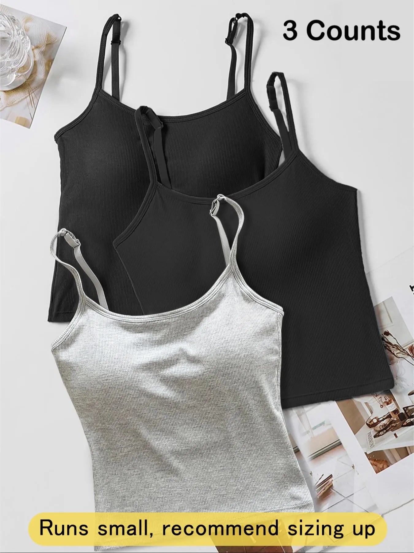 Women's Basic Solid Ribbed Cami Spaghetti Strap Tank Top