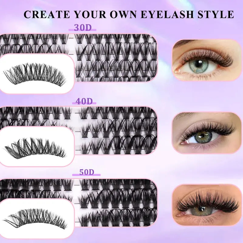 Eyelash Cluster Kit, Synthetic D-Curl Volume Cluster Lash Extensions Set