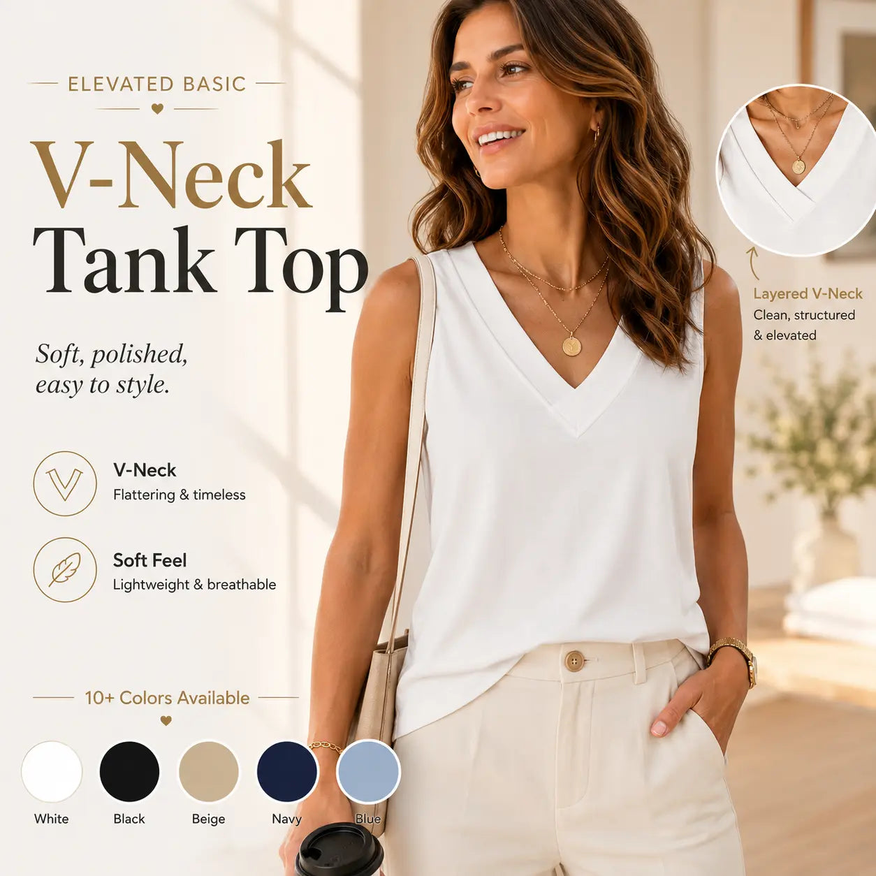 WIHOLL Tank Tops for Women Summer V Neck T Shirts [2 PACK]