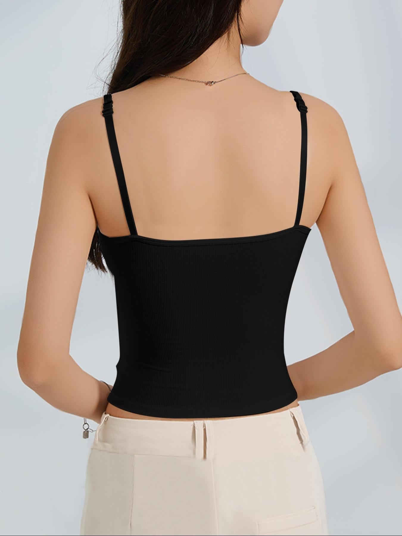 Women's Basic Solid Ribbed Cami Spaghetti Strap Tank Top