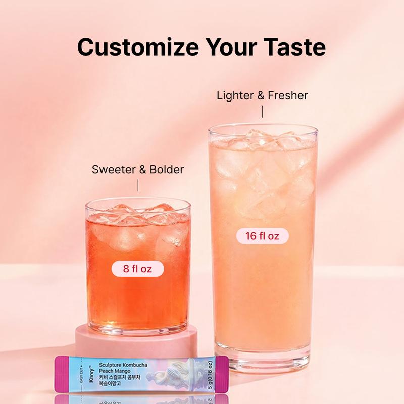 Kivvy Korean Debloat Kombucha Beverage (20 Servings, Peach Mango Flavor)