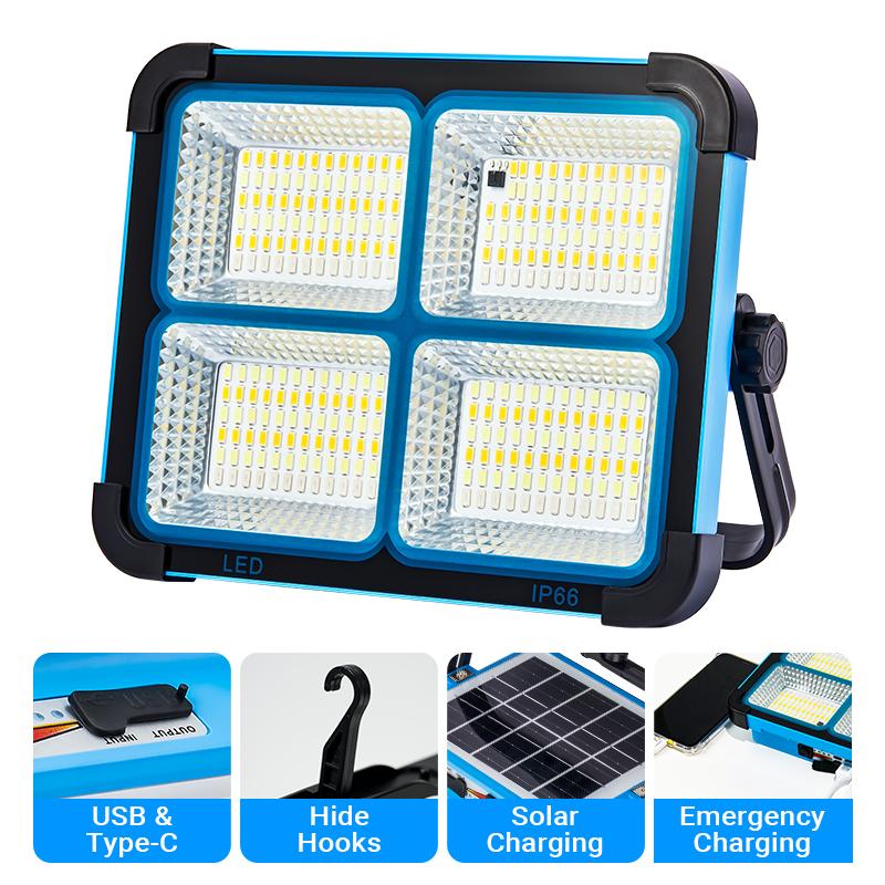 Qawtor Solar Rechargeable LED Work Light - 288 Super Bright 5730 Beads Floodlight,