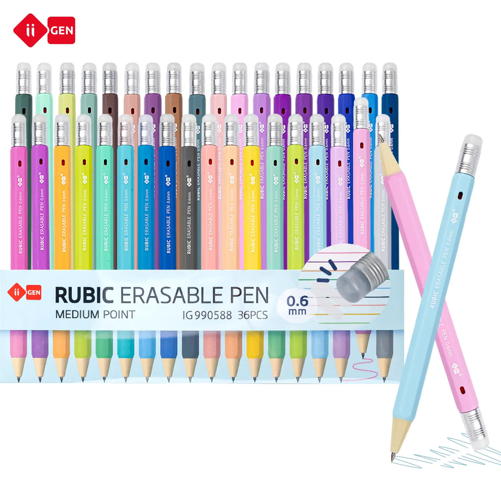 36 Erasable Gel Pens - 0.6mm Retractable Twist Magic Pens with Ergonomic Hexagonal Barrel Grip