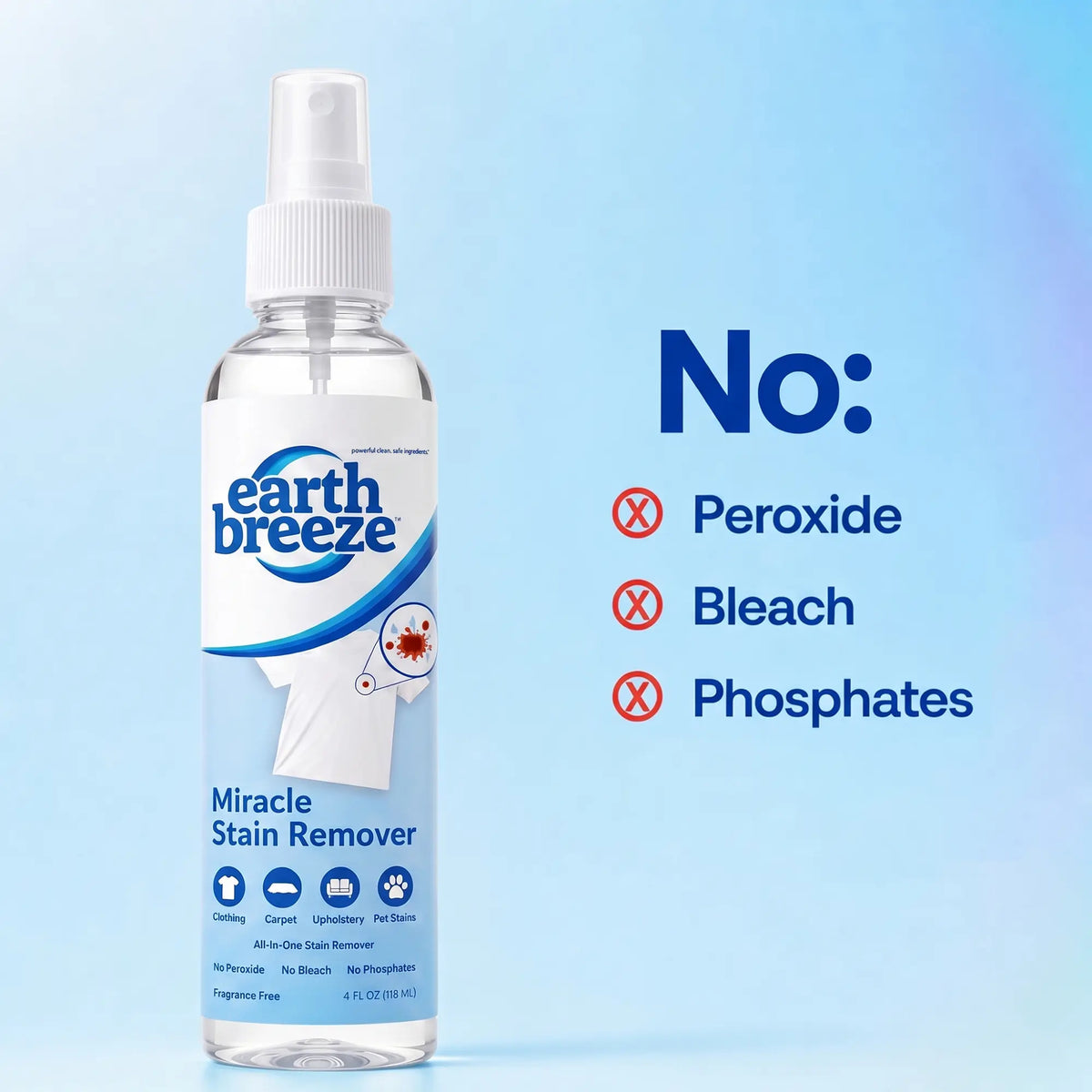 Earth Breeze Miracle Stain Remover Spray, 4fl oz Non-Toxic Bottled Spray All-Purpose Cleaner