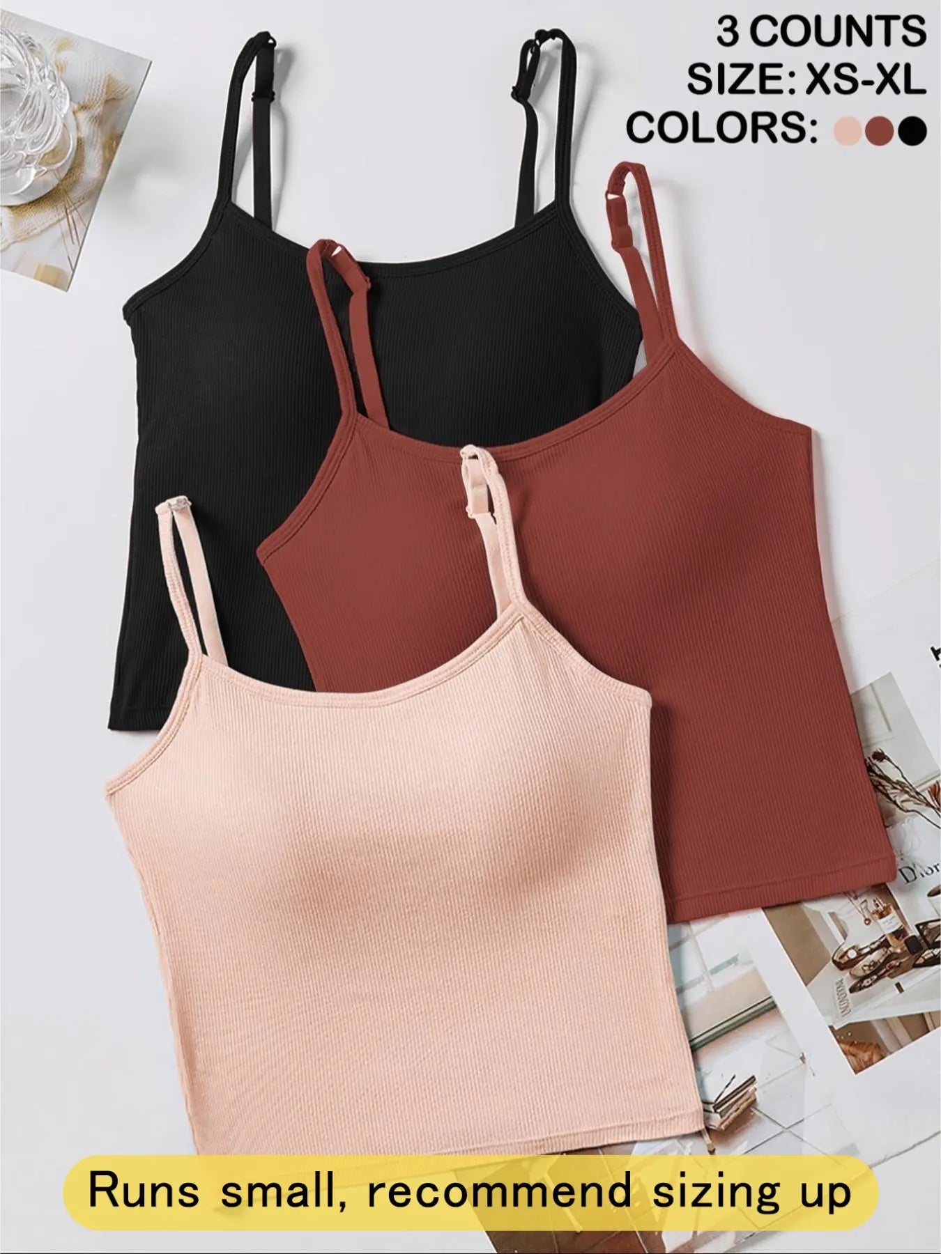 Women's Basic Solid Ribbed Cami Spaghetti Strap Tank Top