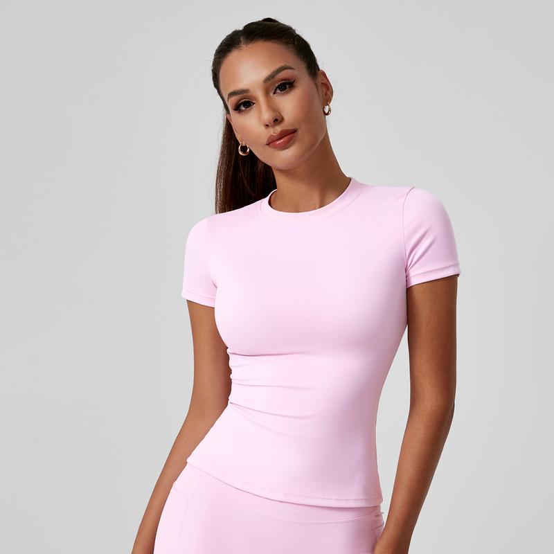 5-Piece Solid Sports Tee Set Round Neck Slim Stretchy