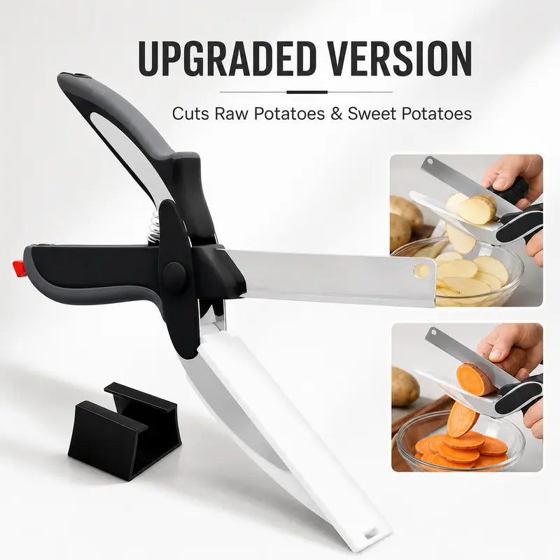 {2 Pack} 9.6 in 2-in-1 Kitchenware Heavy Duty Scissors – Stainless Steel Blade, Plastic Cutting Board, Safety Lock