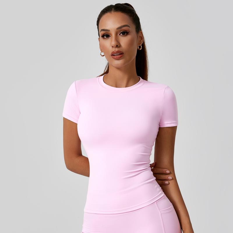 5-Piece Solid Sports Tee Set Round Neck Slim Stretchy