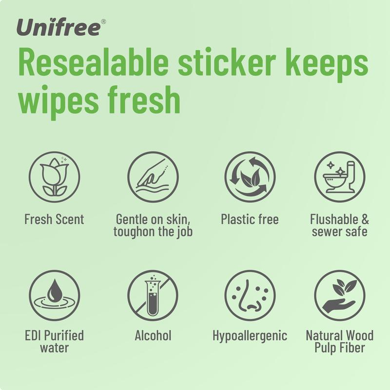 Unifree Flushable Wipes, Mini Pack, Travel Friendly (224)