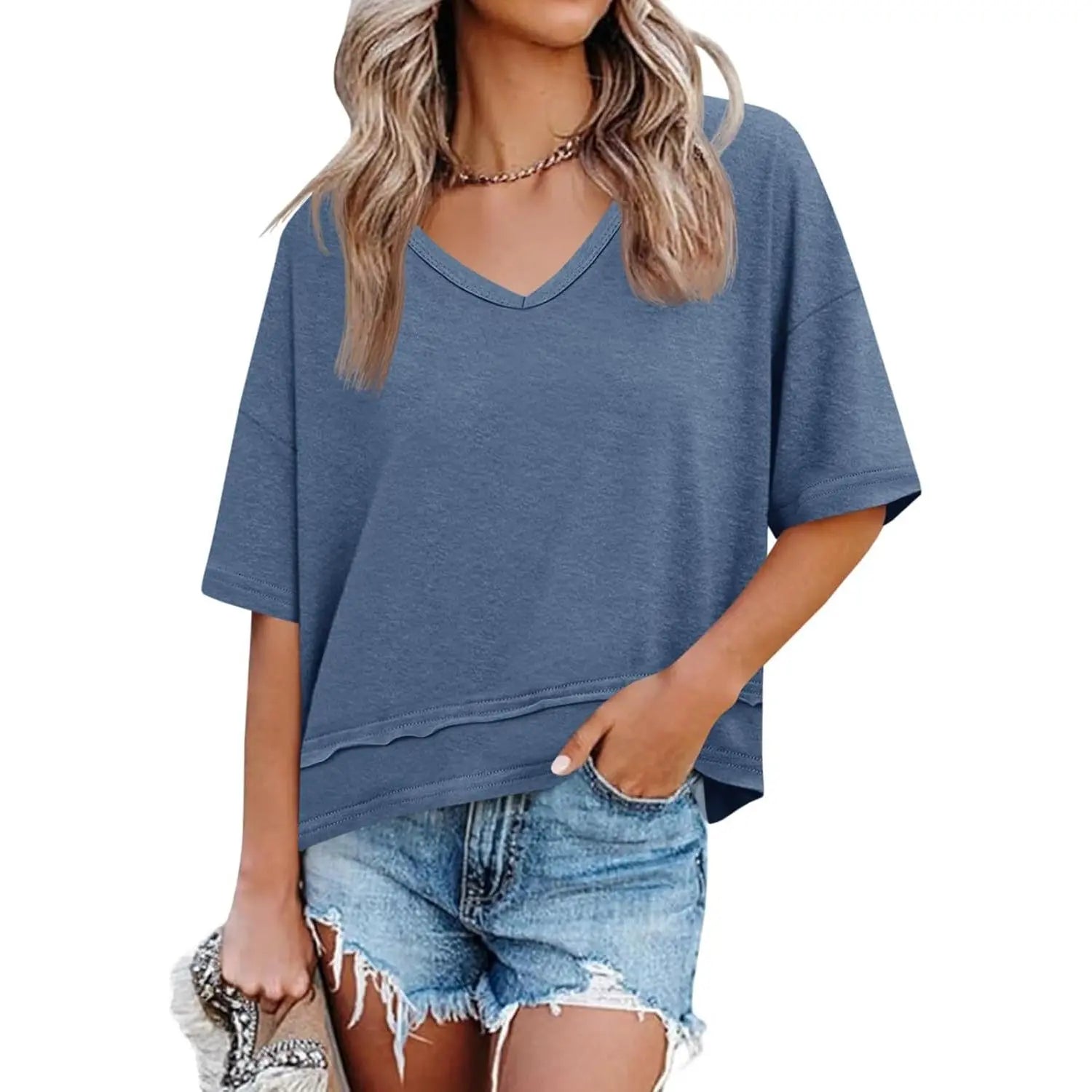 [2 Pack] Imily Bela Womens Summer V Neck T Shirts