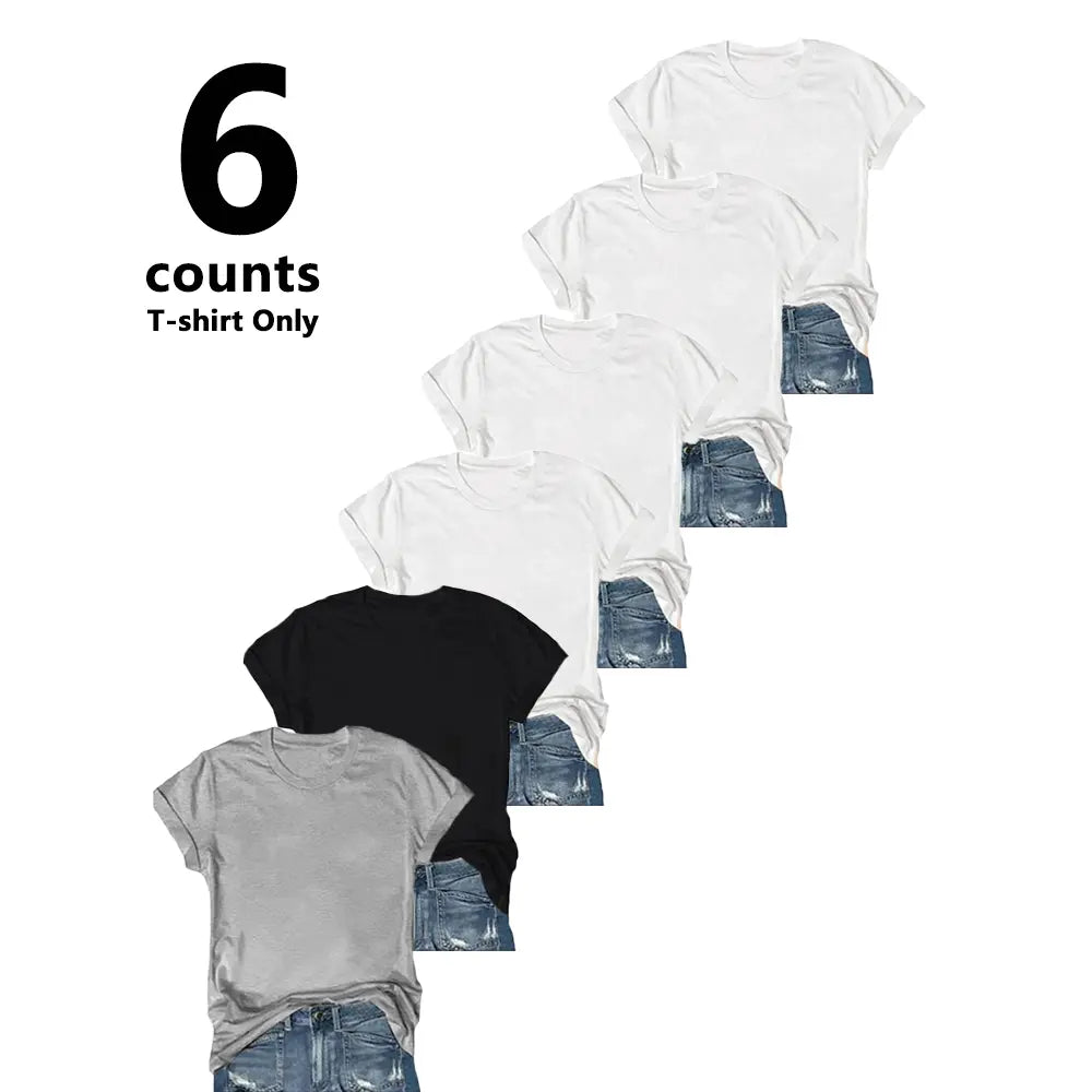 [7 Pack] Women's Short Sleeve T-Shirts Multipack, Loose/Relaxed Fit Solid Color Round Neck Casual Tee Tops