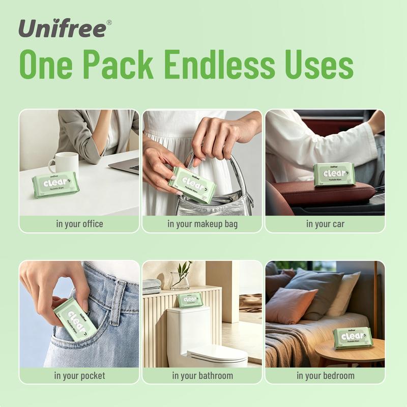 Unifree Flushable Wipes, Mini Pack, Travel Friendly (224)