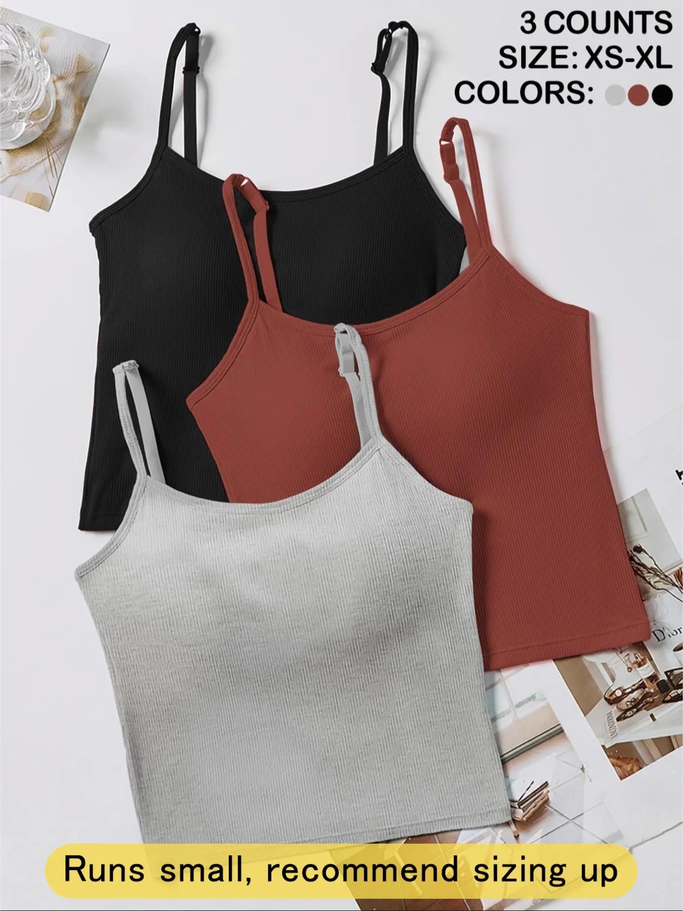 Women's Basic Solid Ribbed Cami Spaghetti Strap Tank Top