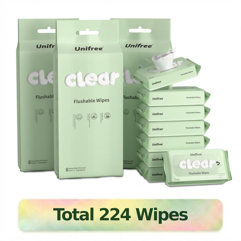 Unifree Flushable Wipes, Mini Pack, Travel Friendly (224)