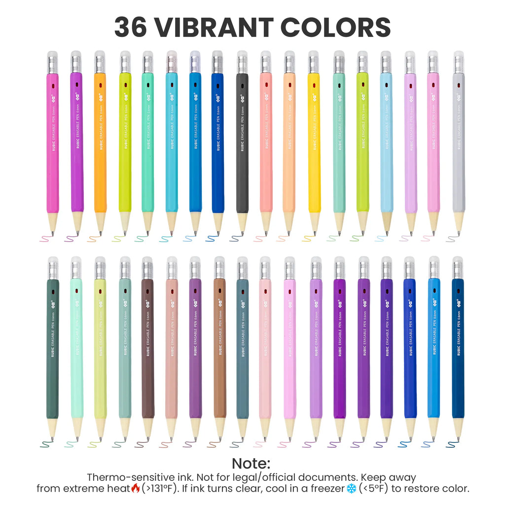36 Erasable Gel Pens - 0.6mm Retractable Twist Magic Pens with Ergonomic Hexagonal Barrel Grip