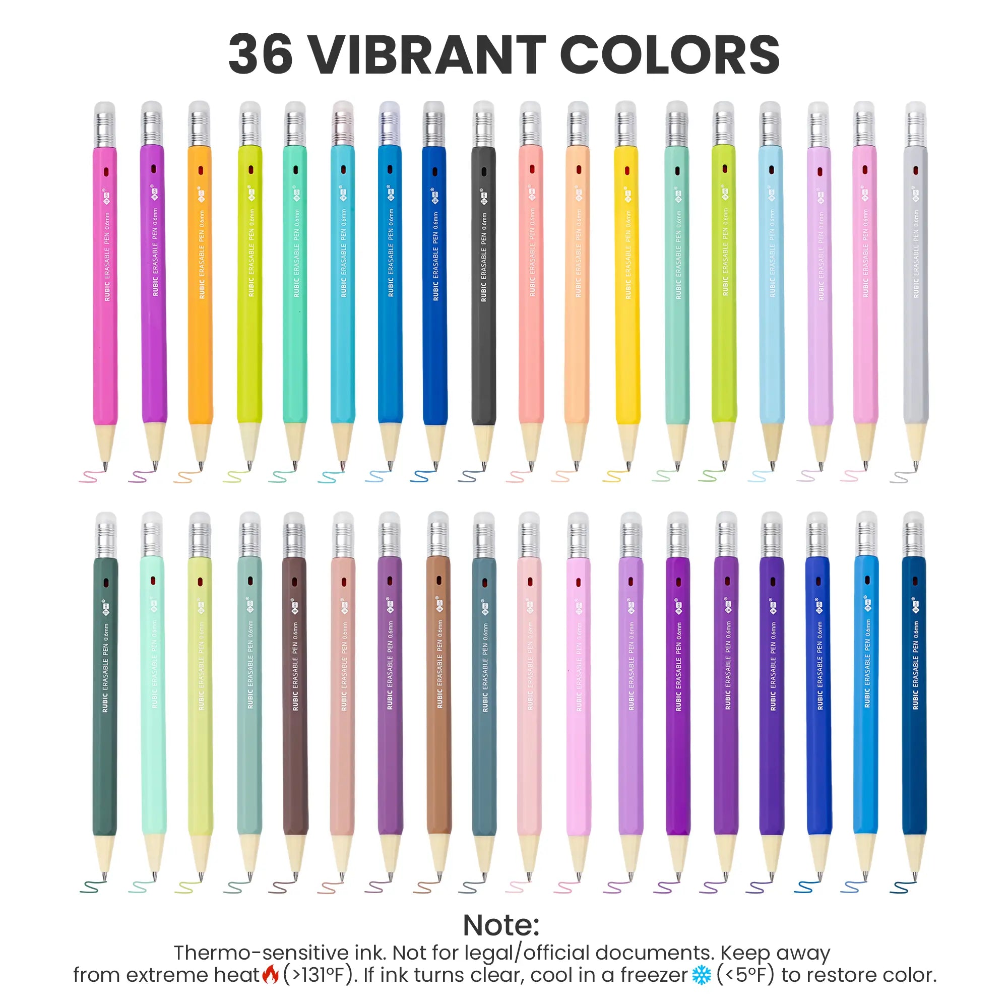 36 Erasable Gel Pens - 0.6mm Retractable Twist Magic Pens with Ergonomic Hexagonal Barrel Grip