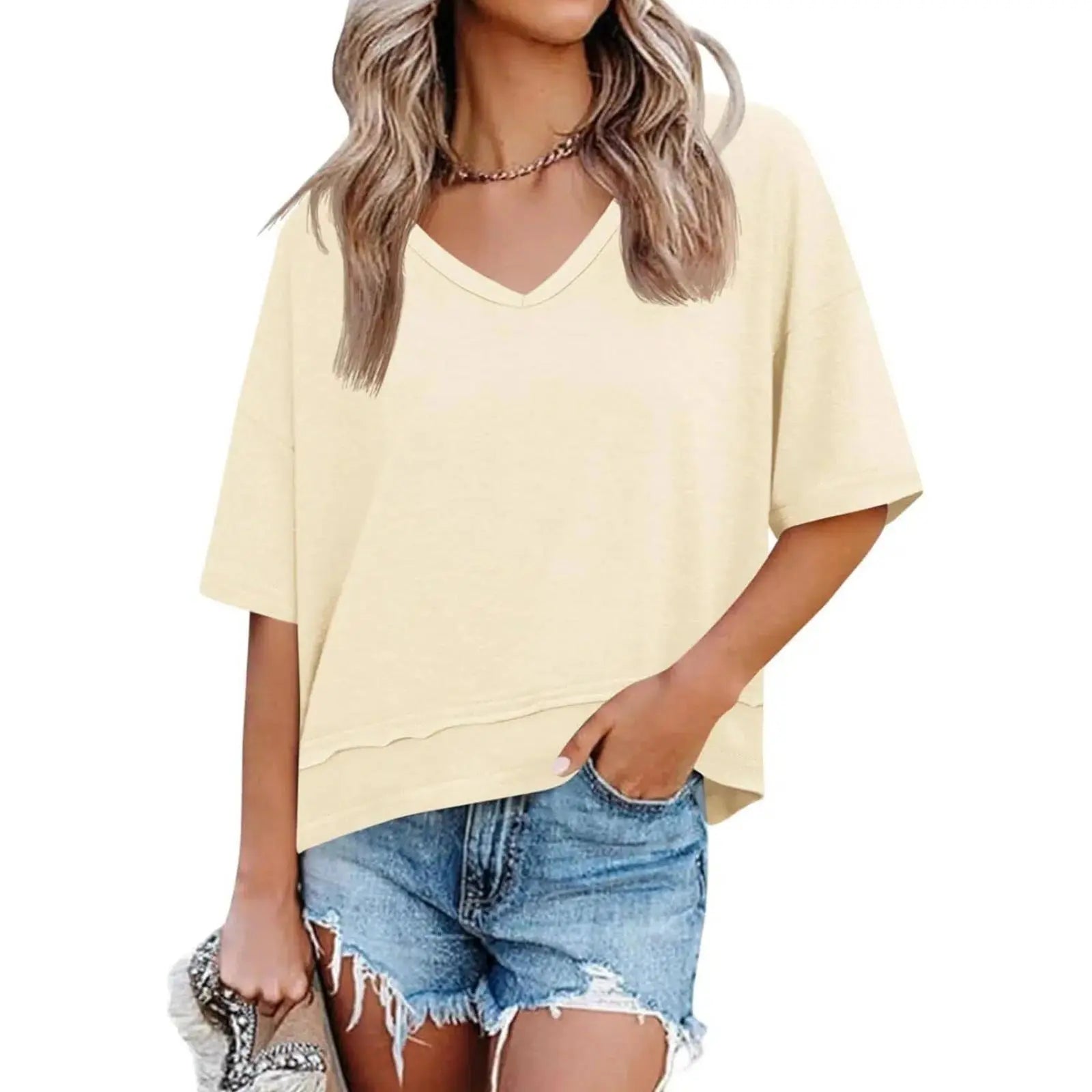 [2 Pack] Imily Bela Womens Summer V Neck T Shirts