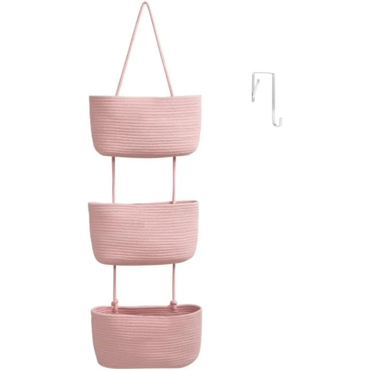 Woven cotton 3-Tier Over the Door Basket, Wall-Mounted Jute Storage Organizer