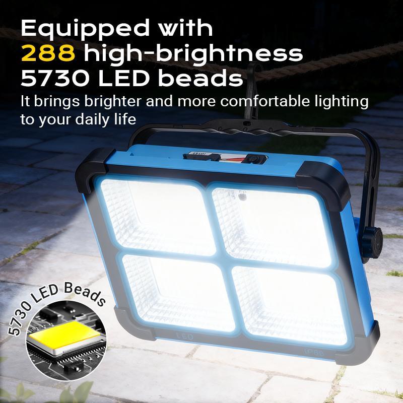 Qawtor Solar Rechargeable LED Work Light - 288 Super Bright 5730 Beads Floodlight,