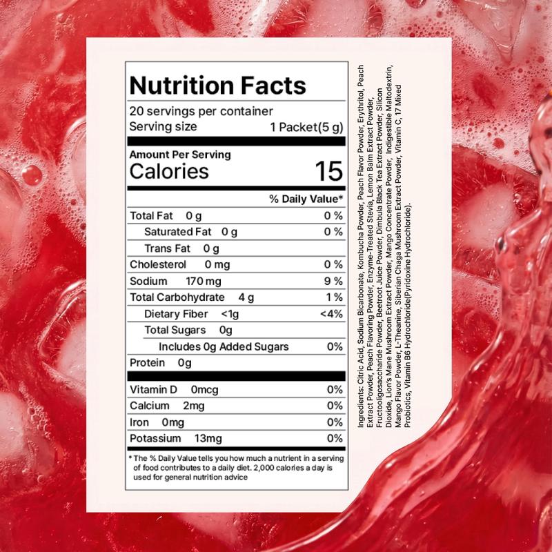 Kivvy Korean Debloat Kombucha Beverage (20 Servings, Peach Mango Flavor)