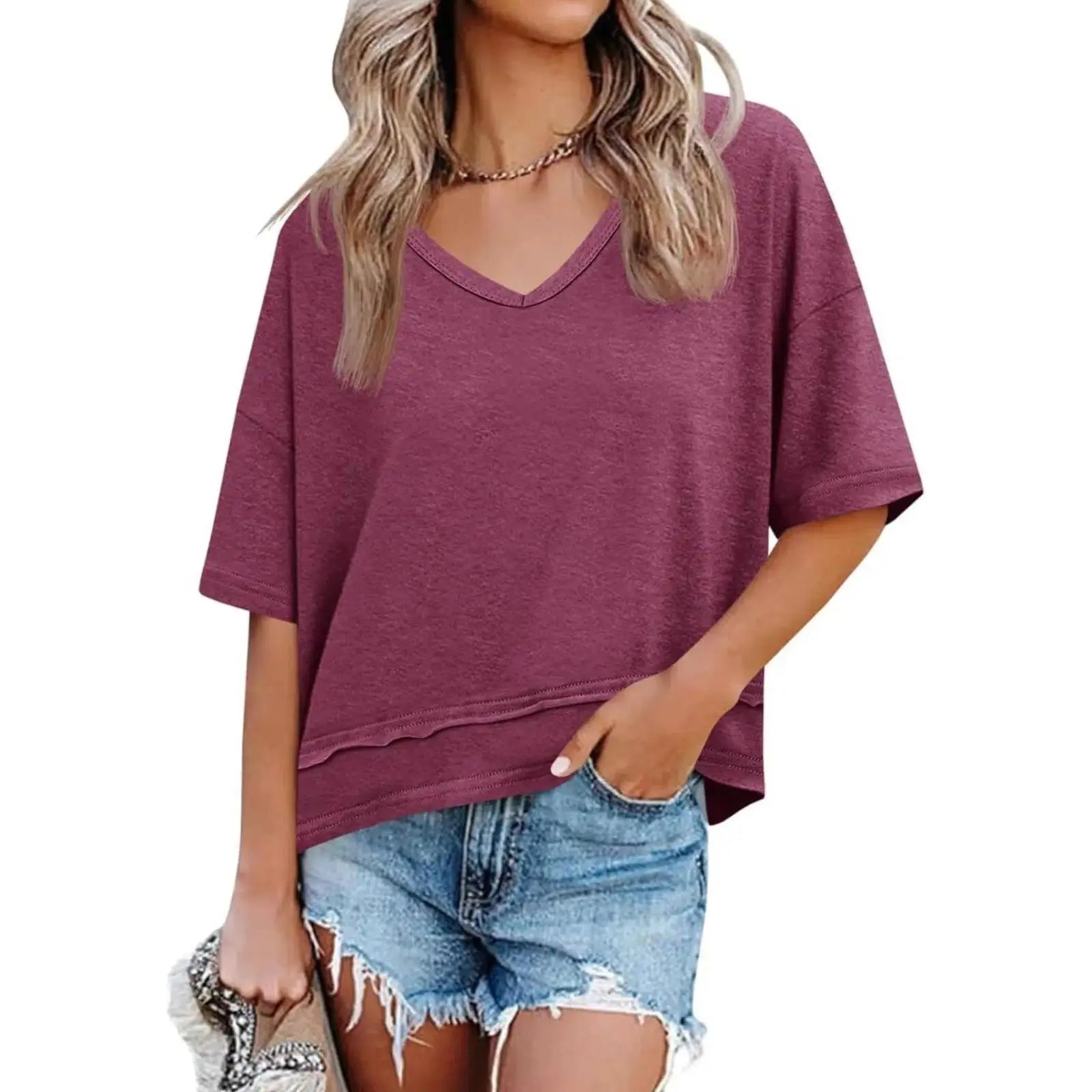 [2 Pack] Imily Bela Womens Summer V Neck T Shirts