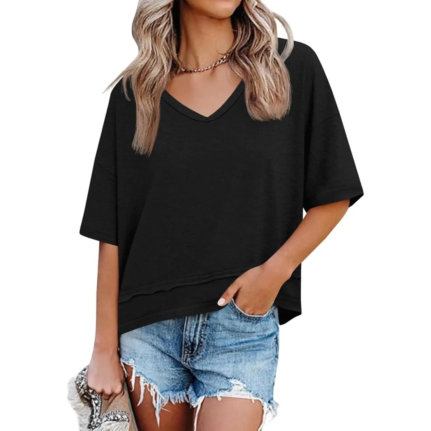 [2 Pack] Imily Bela Womens Summer V Neck T Shirts