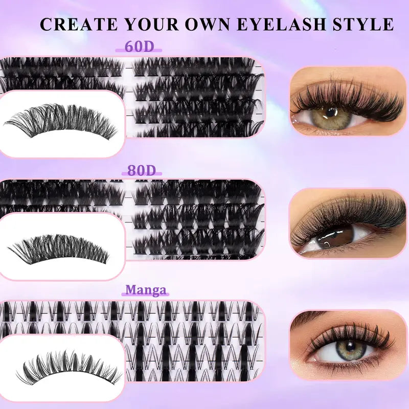 Eyelash Cluster Kit, Synthetic D-Curl Volume Cluster Lash Extensions Set