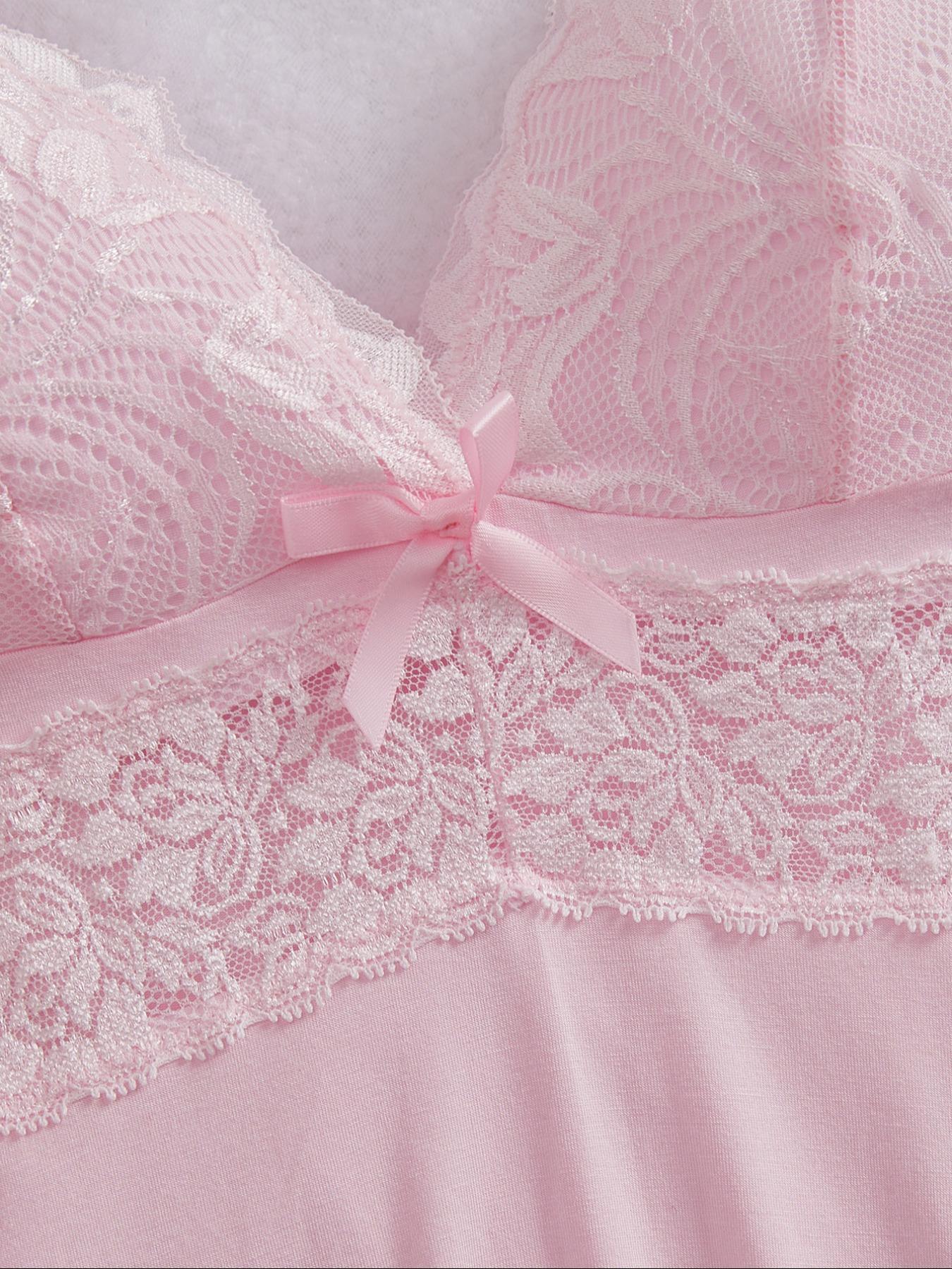 Women's Solid Color Lace Trim Spaghetti Strap Cami Top & Shorts Pyjama Two-piece Set