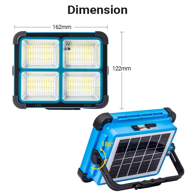 Qawtor Solar Rechargeable LED Work Light - 288 Super Bright 5730 Beads Floodlight,