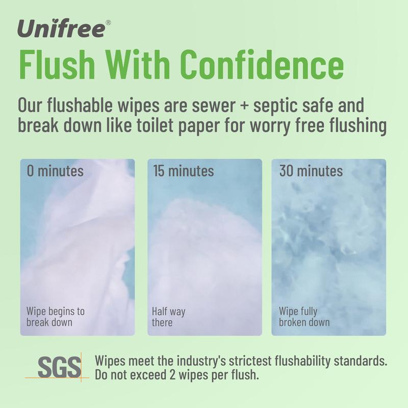 Unifree Flushable Wipes, Mini Pack, Travel Friendly (224)
